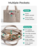 BAGSMART Boxy Tote Bag for Women, Crossbody Bag with Zipper, Crush Bow Purses for Travel Work College, Camel, Small