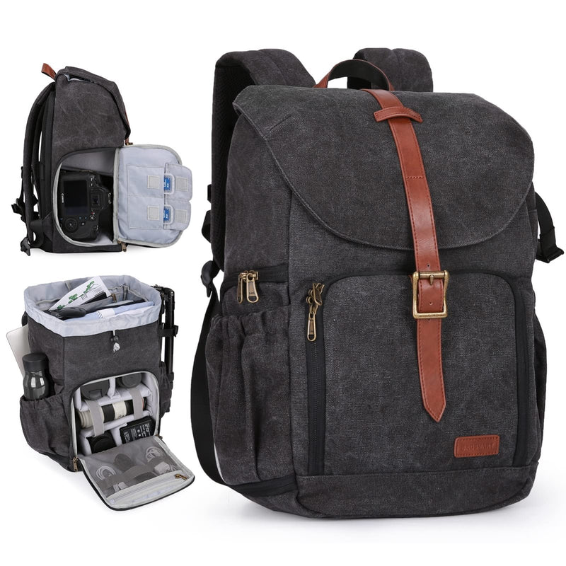 BAGSMART Camera Backpack, DSLR SLR Waterproof Camera Bag, Anti - Theft Photography Backpack with 15 Inch Laptop Compartment, Tripod Holder & Rain Cover, Black