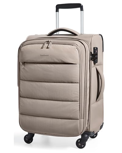 BAGSMART Carry On Luggage 22x14x9 Airline Approved, 20 Inch Soft Suitcase with Wheels, Lightweight Spinner Carry on Suitcase with PVC Wet/Dry Pockets for Short Trip, Camel