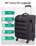 BAGSMART Carry On Luggage 22x14x9 Airline Approved, 20 Inch Soft Suitcase with Wheels, Lightweight Spinner Carry on Suitcase with PVC Wet/Dry Pockets for Short Trip, Black