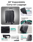 BAGSMART Carry On Luggage 22x14x9 Airline Approved, Lightweight luggage with Spinner Wheels, 20 Inch Expandable Hardside Carry On Suitcase with TSA Lock Rolling Travel suitcase Carry - On, Black