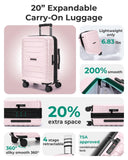 BAGSMART Carry On Luggage 22x14x9 Airline Approved with Spinner Wheels,Lightweight 20 Inch Luggage with TSA Lock,Expandable Hard Shell Carry On Suitcases for Men Women,Pink