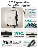 BAGSMART Carry On Luggage 22x14x9 Airline Approved with Spinner Wheels,Lightweight 20 Inch Luggage with TSA Lock,Expandable Hard Shell Carry On Suitcases for Men Women,White