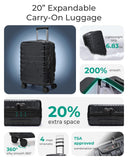 BAGSMART Carry On Luggage 22x14x9 Airline Approved with Spinner Wheels,Lightweight 20 Inch Luggage with TSA Lock,Expandable Hard Shell Carry On Suitcases for Men Women,Black