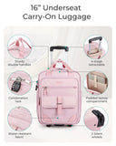 BAGSMART Carry on Luggage with Wheels, 16 - inch Underseat Travel Suitcase Airline approved, Lightweight Softside Carry - on Luggage for Airplanes Women Overnight Rolling Bags for Short Trip, Baby Pink