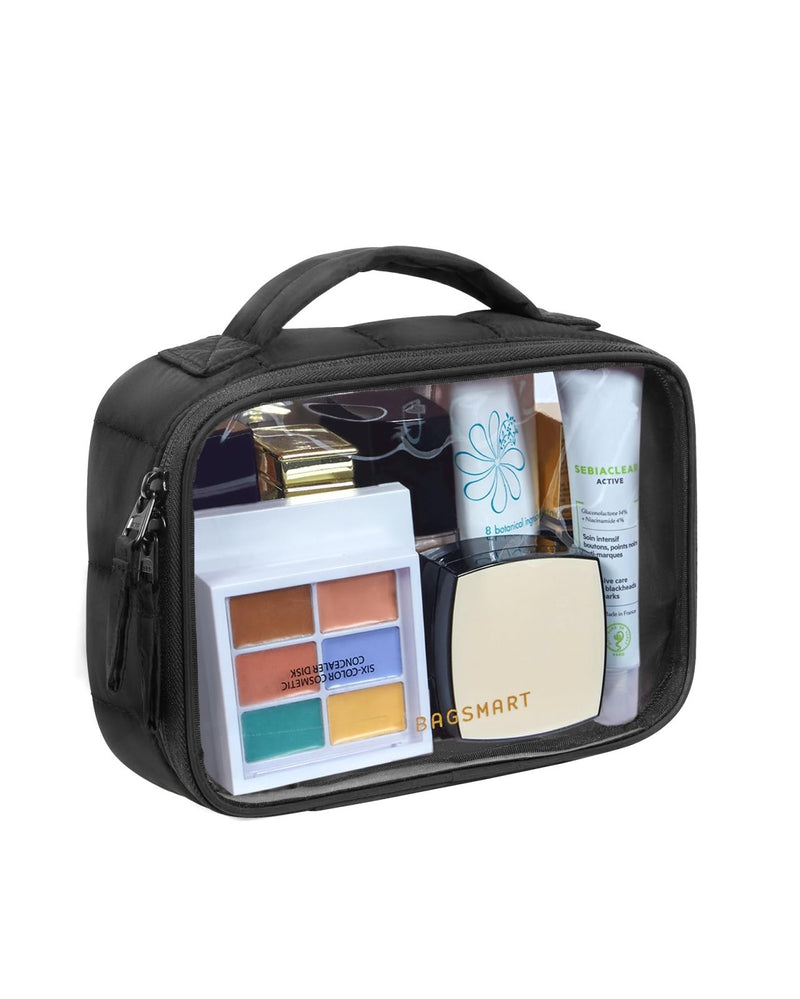 BAGSMART Clear TSA - Approved Toiletry Bag, Large Opening Quart Sized Makeup Bag with Handle, Double Zipper, Clear Cosmetic Organizer for Women