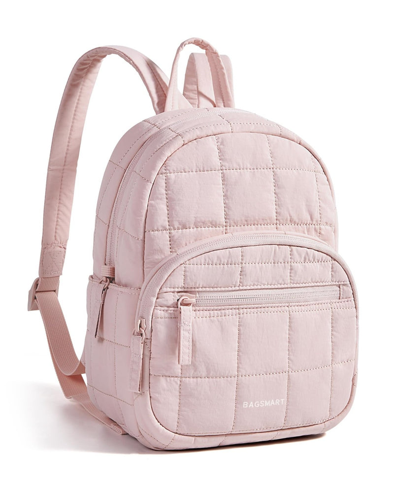 BAGSMART College Laptop Backpack, Mini Backpack for Women, Lightweight Small Backpack Purse, Bookbag for Work College, Water Resistant, Baby Pink
