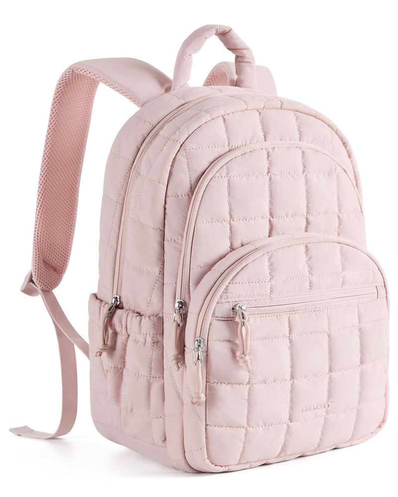 BAGSMART College Laptop Backpack, Travel Backpack for Women, Quilted Casual Daypack, Water - Resistant Bookbag for 15.6 Inch Laptop, Pink