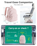 BAGSMART College Laptop Backpack, Travel Backpack for Women, Quilted Casual Daypack, Water - Resistant Bookbag for 15.6 Inch Laptop, Pink