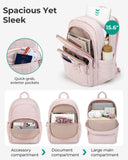 BAGSMART College Laptop Backpack, Travel Backpack for Women, Quilted Casual Daypack, Water - Resistant Bookbag for 15.6 Inch Laptop, Pink