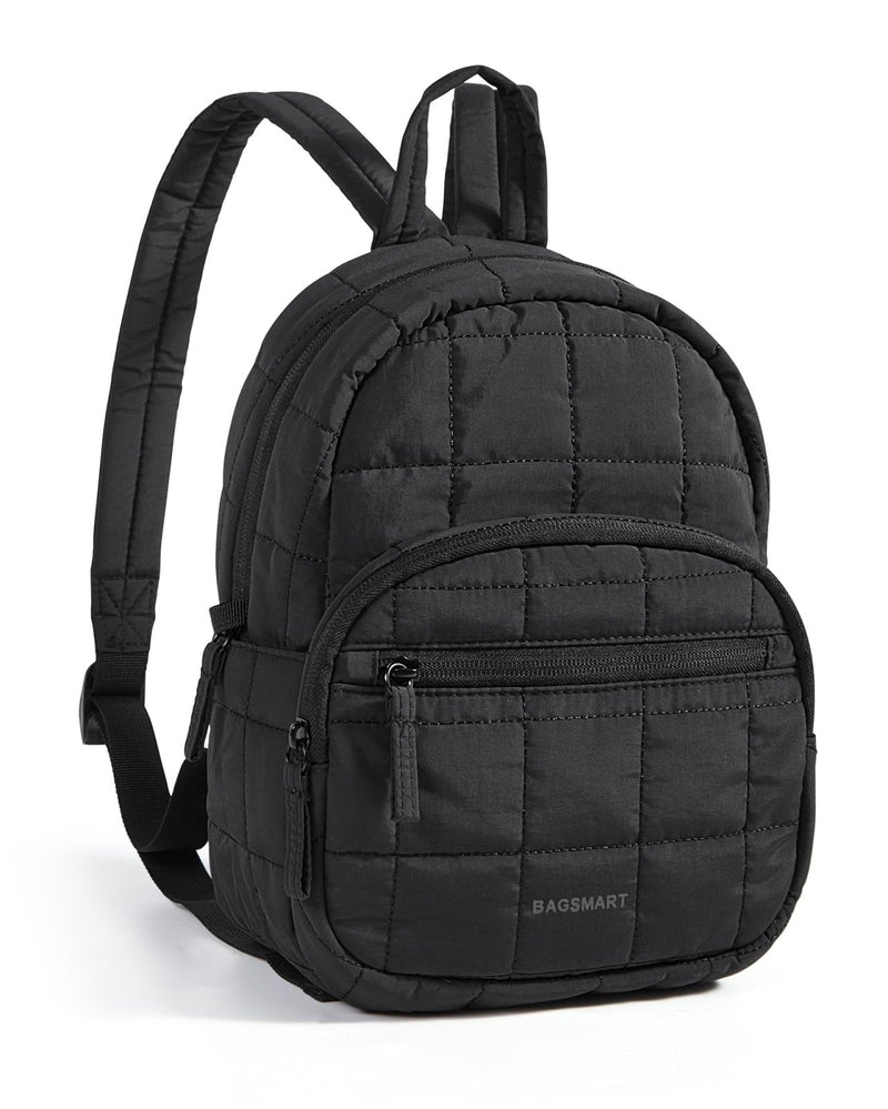 BAGSMART College Laptop Backpack, Travel Backpack for Women, Quilted Casual Daypack, Water - Resistant Bookbag, Mini - 9.7 inch, Classic Black