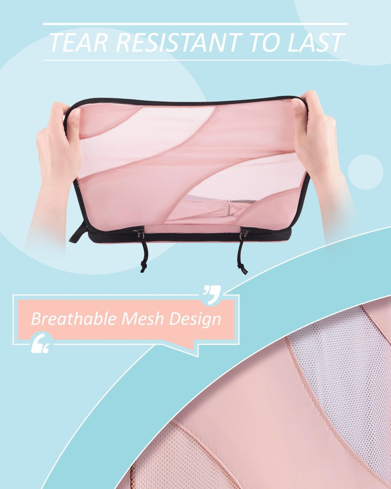 BAGSMART Compression Packing Cubes, 4 Set Travel Packing Cubes for Carry on Suitcases, Compression Suitcase Organizers Bag Set & Travel Cubes for Luggage, Lightweight Packing Organizers Baby Pink
