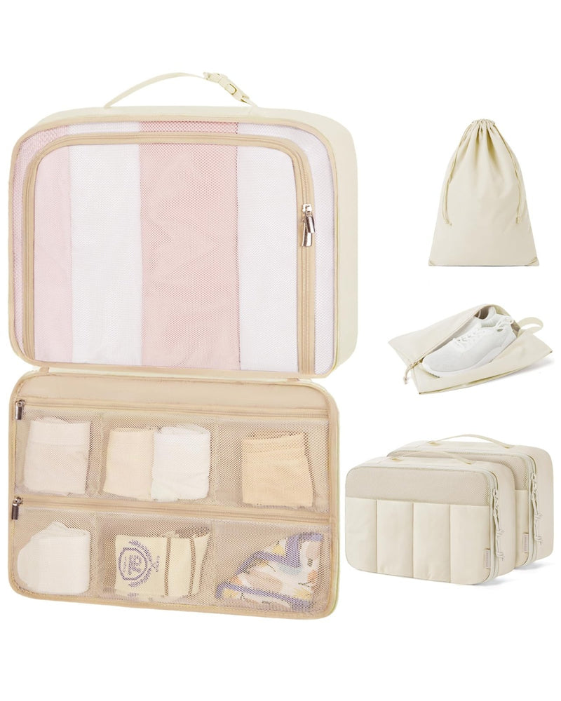 BAGSMART Compression Packing Cubes for Travel, 6/5/4set Lightweight Packing Organizers, Summer Travel Essentials Suitcase Organizer Bags Set, Standard 5 Set/White Opal