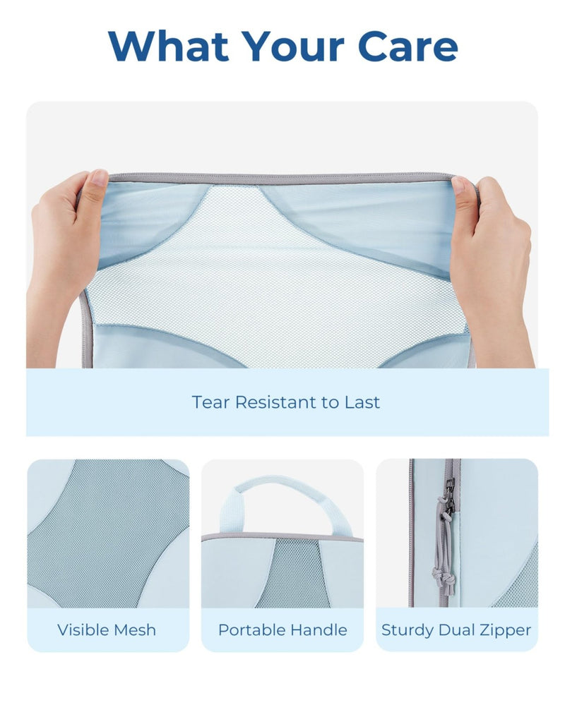 BAGSMART Compression Packing Cubes for Travel, Compressible Luggage Organizer for Cruise Ship, Lightweight Travel Essentials 6 - Pack 1L+2M+2S+1Shoe Bag, Sky Blue