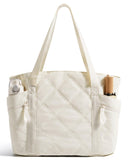 BAGSMART Crush Tote Bag for Women, 20L Puffer Work Tote with Zipper, Travel Essentials Quilted Nurse Hospital Bag, Beige