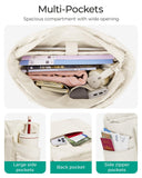 BAGSMART Crush Tote Bag for Women, 20L Puffer Work Tote with Zipper, Travel Essentials Quilted Nurse Hospital Bag, Beige