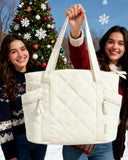 BAGSMART Crush Tote Bag for Women, 20L Puffer Work Tote with Zipper, Travel Essentials Quilted Nurse Hospital Bag, Beige