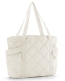 BAGSMART Crush Tote Bag for Women, 20L Puffer Work Tote with Zipper, Travel Essentials Quilted Nurse Hospital Bag, Beige