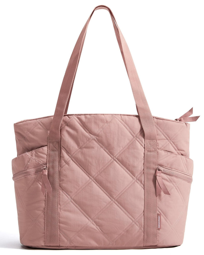 BAGSMART Crush Tote Bag for Women, 20L Puffer Work Tote with Zipper, Travel Essentials Quilted Nurse Hospital Bag, Brier Rose