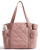 BAGSMART Crush Tote Bag for Women, 20L Puffer Work Tote with Zipper, Travel Essentials Quilted Nurse Hospital Bag, Brier Rose