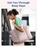 BAGSMART Crush Tote Bag for Women, 20L Puffer Work Tote with Zipper, Travel Essentials Quilted Nurse Hospital Bag, Pink