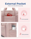 BAGSMART Crush Tote Bag for Women, 20L Puffer Work Tote with Zipper, Travel Essentials Quilted Nurse Hospital Bag, Pink