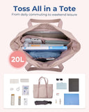 BAGSMART Crush Tote Bag for Women, 20L Puffer Work Tote with Zipper, Travel Essentials Quilted Nurse Hospital Bag, Pink