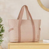 BAGSMART Crush Tote Bag for Women, 20L Puffer Work Tote with Zipper, Travel Essentials Quilted Nurse Hospital Bag, Pink