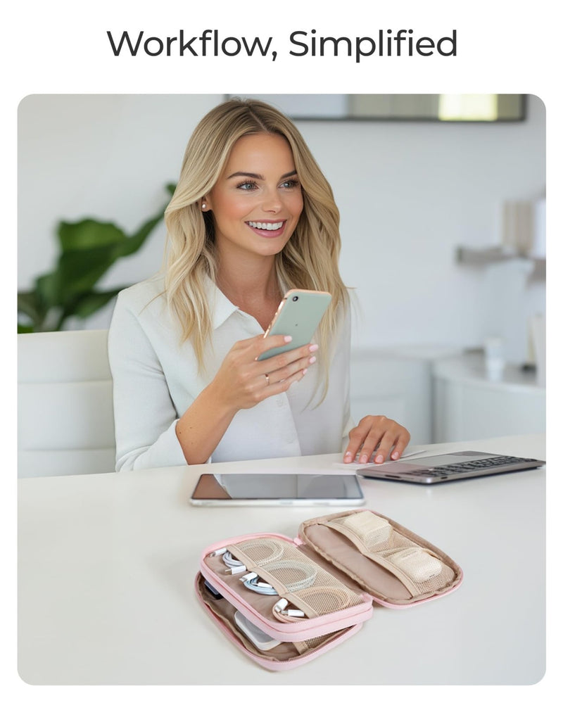BAGSMART Electronics Organizer Travel Case, Cord Storage for Chargers Cables Phones, Compact Tech Accessories Pouch, Pink