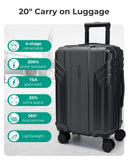BAGSMART Expandable Carry On Luggage 22x14x9 Airline Approved, 1OO% PC Lightweight Hard Shell Suitcase, 20 Inch Travel Luggage with Spinner Wheels, Waterproof Rolling Suitcase, Black