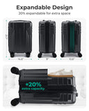 BAGSMART Expandable Carry On Luggage 22x14x9 Airline Approved, 1OO% PC Lightweight Hard Shell Suitcase, 20 Inch Travel Luggage with Spinner Wheels, Waterproof Rolling Suitcase, Black