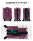 BAGSMART Expandable Carry On Luggage 22x14x9 Airline Approved, 20 Inch Travel Luggage with Spinner Wheels, Lightweight Hard Shell Suitcase Carry on Purplish Red