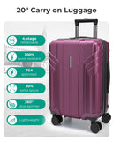 BAGSMART Expandable Carry On Luggage 22x14x9 Airline Approved, 20 Inch Travel Luggage with Spinner Wheels, Lightweight Hard Shell Suitcase Carry on Purplish Red