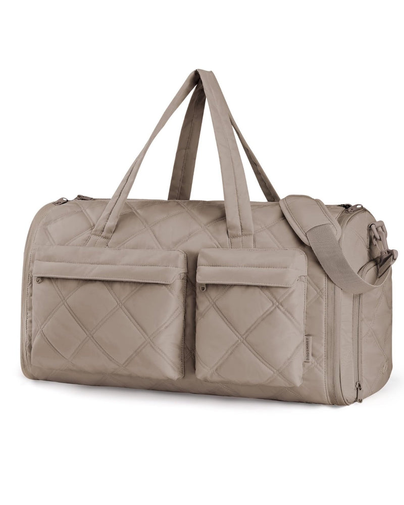 BAGSMART Garment Duffel Bag, Convertible 2 - in - 1 Puffy Water - Resistant Carry - On with Shoe Compartment (A - Khaki)