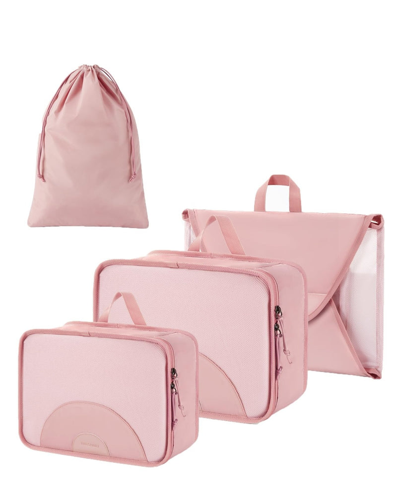 BAGSMART Garment Folder Packing Cubes for Travel, 4 Set Lightweight Travel Cubes for Wrinkle Free, Durable Suitcase Organizers Bag Set for Travel Essentials Baby Pink