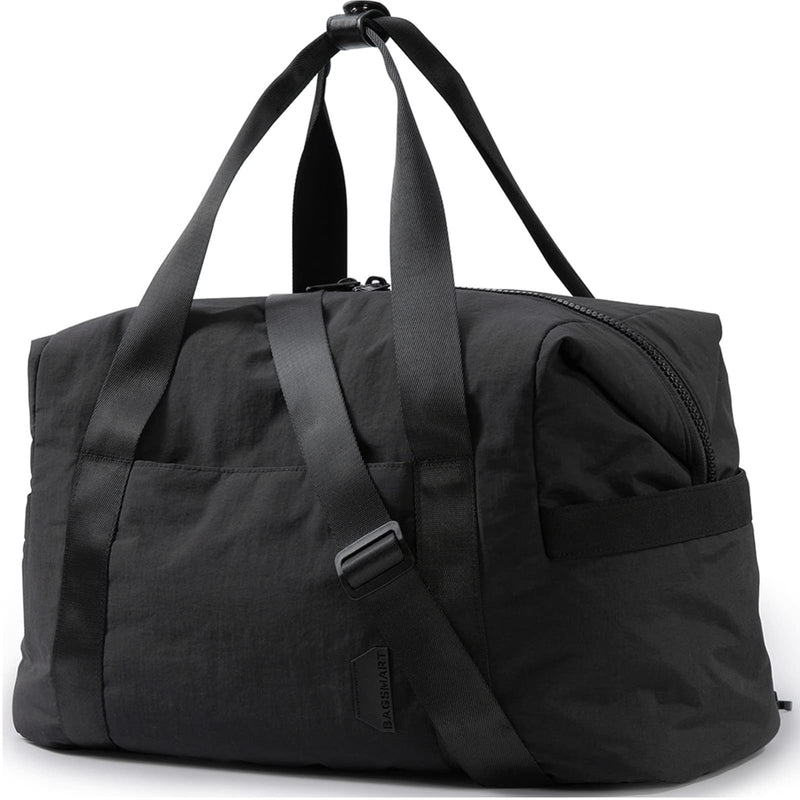 BAGSMART Gym Bag for Women, Carry on Weekender Overnight Bag, Travel Duffel Bags with Trolley Sleeve, Personal Item Travel Bag Tote Bag Workout Dance Bag(Black,Medium)