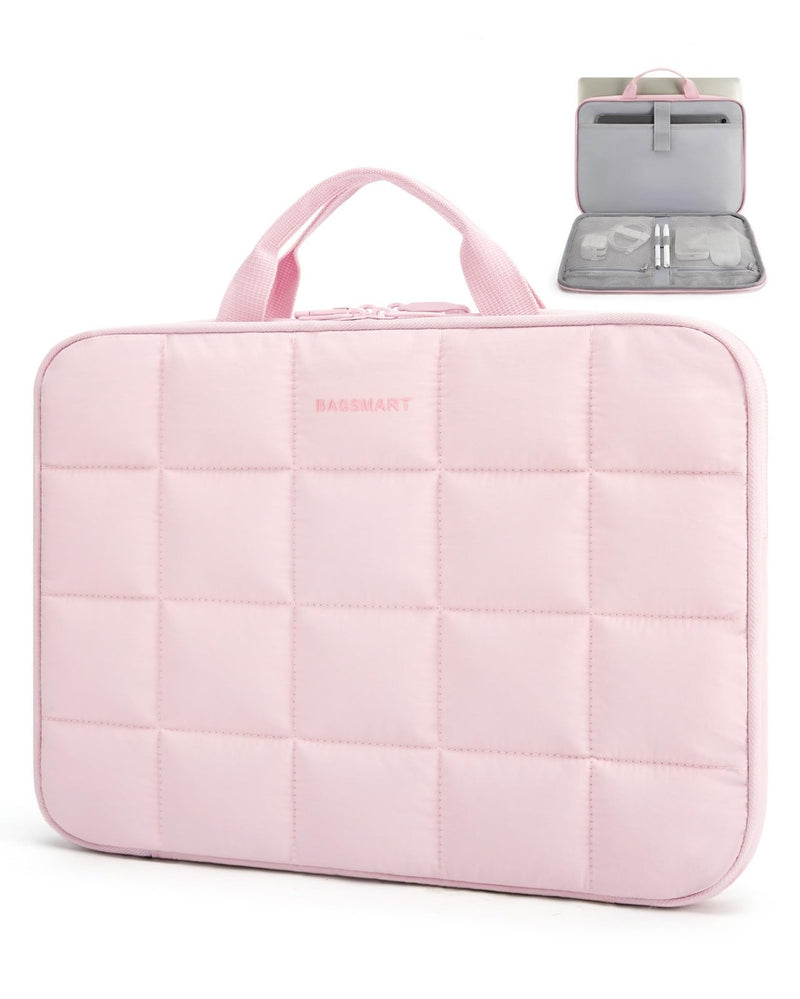 BAGSMART Laptop Case with Handle, Puffy Laptop Sleeve Bag for Women, MacBook Case for Dell, HP, Lenovo, MacBook Air/Pro, 13 - 14 inch, Pink
