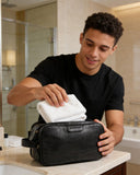 BAGSMART Large Toiletry Bag for Men, High - gloss PU Leather Travel Bag for Toiletries, Dopp Kit Water Resistant Shaving Bag for Bathroom Shower - Black