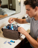 BAGSMART Large Toiletry Bag for Men, Soft Matte PU Leather Travel Bag for Toiletries, Dopp Kit Water Resistant Shaving Bag for Bathroom Shower - Dark Brown