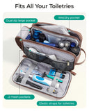 BAGSMART Large Toiletry Bag for Men, Soft Matte PU Leather Travel Bag for Toiletries, Dopp Kit Water Resistant Shaving Bag for Bathroom Shower - Dark Brown