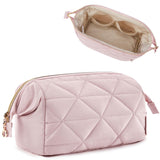 BAGSMART Makeup Bag Travel Cosmetic Bag, Puffy Padded Make Up Bags for Women Makeup Organizer Case, Wide - open Pouch Purse Travel Essentials Toiletries Accessories Brushes (Pink)