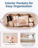 BAGSMART Makeup Bag Travel Cosmetic Bag, Puffy Padded Make Up Bags for Women Makeup Organizer Case, Wide - open Pouch Purse Travel Essentials Toiletries Accessories Brushes (Pink)