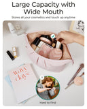 BAGSMART Makeup Bag Travel Toiletry Bag, Cute Make Up Bag, Large Capacity Cosmetic Bags for Women, Wide - open Makeup Pouch Travel Essentials Toiletries Accessories Brushes (Pink)