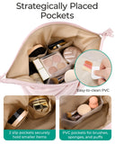 BAGSMART Makeup Bag Travel Toiletry Bag, Cute Make Up Bag, Large Capacity Cosmetic Bags for Women, Wide - open Makeup Pouch Travel Essentials Toiletries Accessories Brushes (Pink)