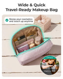 BAGSMART Puffy Makeup Bag, Wide Opening Cosmetic Bag Compact & Spacious, Water - Resistant Travel Organizer Pouches for Women (Baby Pink)