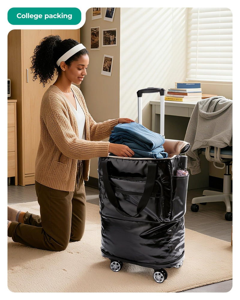 BAGSMART Rolling Duffle Bag with Wheels, Travel Duffel Luggage Bag for Women, Water Repellent Heavy Duty for Travel Camp, Grey, Medium, 48L