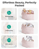 BAGSMART Small Makeup Bag, Puffy Portable Cosmetic Pouch with Charm Zipper, Water - Resistant Travel Organizer for Women (Baby Pink, Small)