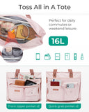 BAGSMART Small Tote Bag for Women, Lightweight Zippered Travel Handbag Casual Purse for Work, Pink
