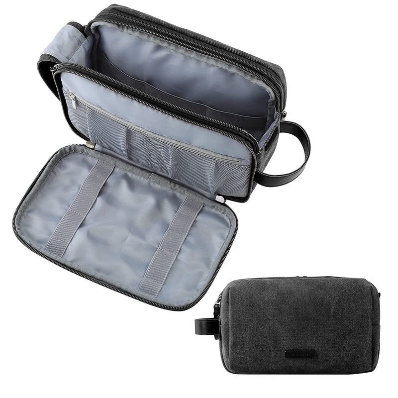 BAGSMART Toiletry Bag for Men, Canvas Travel Toiletry Organizer Dopp Kit Water - resistant Shaving Bag for Toiletries Accessories,Black - Medium