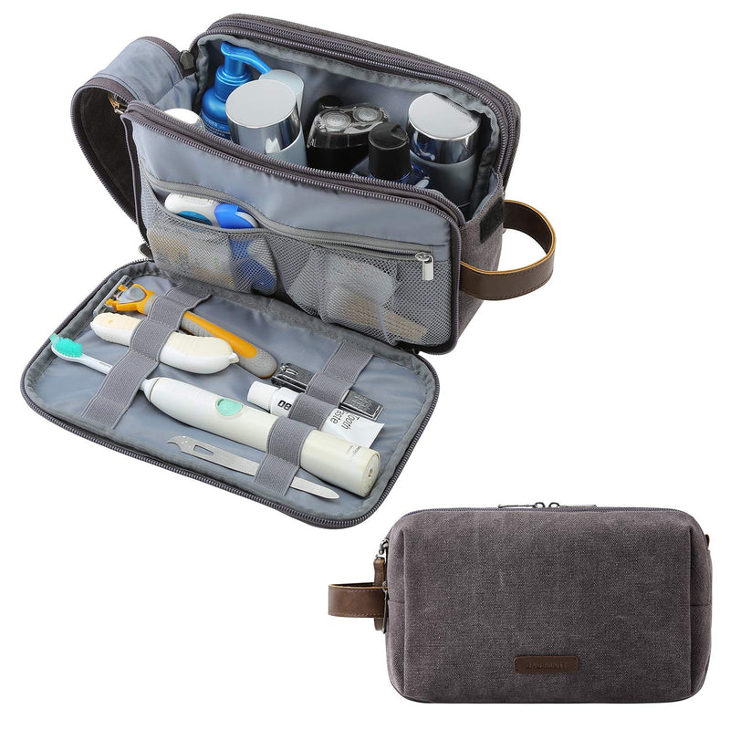 BAGSMART Toiletry Bag for Men, Canvas Travel Toiletry Organizer Dopp Kit Water - resistant Shaving Bag for Toiletries Accessories,Grey - Medium